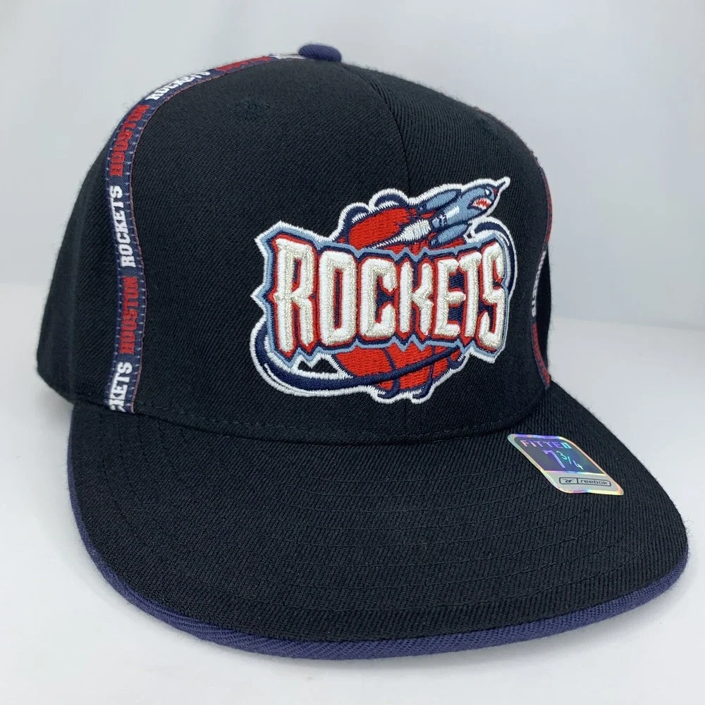 Houston Rockets Hat NBA Reebok Basketball Black  7 3/4 Fitted Cap Embroidered